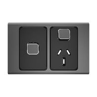 Clipsal Iconic, Styl Single Power Point Skin with 1 extra switch, Horizontal Mount, 250V, 10A - Silver Shadow