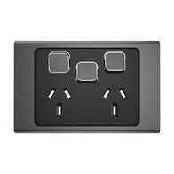 Clipsal Iconic, Styl Double Power Point Skin with 1 extra switch, Horizontal Mount, 250V, 10A - Silver Shadow