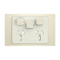 Clipsal Iconic, Styl Double Power Point Skin with 1 extra switch, Horizontal Mount, 250V, 10A - Crowne
