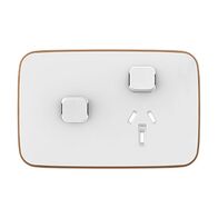 Clipsal Iconic, Essence Single Power Point Skin with 1 extra switch, Horizontal Mount, 250V, 10A, Clip-On - Arctic White