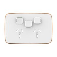 Clipsal Iconic, Essence Double Power Point Skin with 1 Extra Switch, Horizontal Mount, 250V, 10A, Clip-On - Arctic White