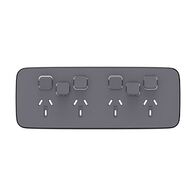 Clipsal Iconic, Essence Quad Power Point Skin with 2 extra switches, Horizontal Mount, 250V, 10A, Clip-On - Ash Grey