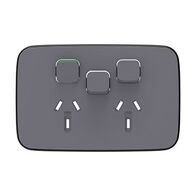 Clipsal Iconic, Essence Double Power Point Skin with 1 Extra Switch, Horizontal Mount, 250V, 10A, Clip-On - Ash Grey