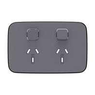 Clipsal Iconic, Essence Double Power Point Skin, Horizontal Mount, 250V, 10A, Clip-On - Ash Grey