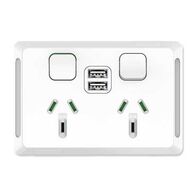 Pro Series, Twin Power Point, Horizontal Mount,1Ex2USBCHRG, Type A+A, 10A, 250V - Extra Vivid White