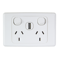 2000 Series, Power Outlet, Twin with 1 x 30USBAM - White Electric