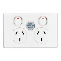 Classic C2000 Series, Switched Socket Outlet, Twin, 250V, 10A, 1 Pole, Surge Protection - White Electric