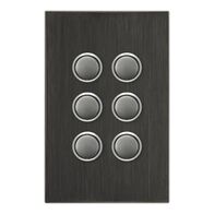 Saturn Series, push-button Switch LED, 6 Gang, 250V, 16AX/20A - Horizon Black