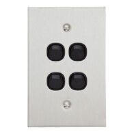 Metal Plate Series, Flush Switch, 4 Gang, 250VAC, 10A, Range, BSL Style, Standard, Vert - Black