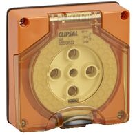 Clipsal - 56 Series, Socket Outlet, Surface 5 PIN Round 32A Less Enclosure - Resistant Orange