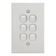 Metal Plate Series, Flush Switch, 6 Gang, 250VAC, 10A, Range, BSL Style, Standard, Vert - White Electric
