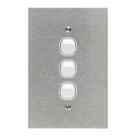 Metal Plate Series, Flush Switch, 3 Gang, 250VAC, 10A, Range, BSL Style, Standard, Vert - Black