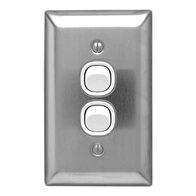 Metal Plate Series, Flush Switch, 2 Gang, 250VAC, 10A, A Style, Standard, Vertical - White Electric