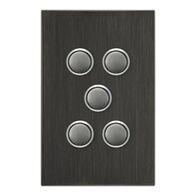 Saturn Series, push-button Switch LED, 5 Gang, 250V, 16AX/20A - Horizon Black