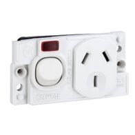 Medilec, Single Switch Socket Outlet, 250V, 10A, O Style, 2 Pole, Horizontal, Neon - White Electric