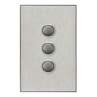 Saturn Series, push-button Switch LED, 3 Gang, 250V, 16AX/20A - Horizon Silver