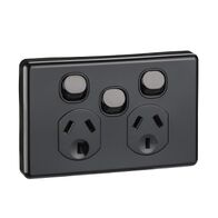 Classic C2000 Series, Switched Socket Outlet, Twin, 250V, 10A, Removable Extra Switch - Black