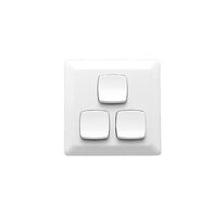 Prestige Series, Flush Switch, 3 Gang, 230/240V, 10A, Large Format, Vertical - White Electric