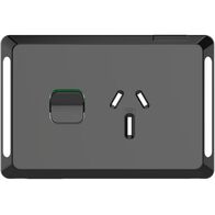 Pro Series, Single Power Point Skin, Horizontal Mount, 250V, 15A, Clip-On - Black
