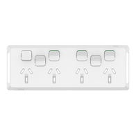 Pro Series, Quad Power Point Skin with 2 extra switches, Horizontal Mount, 250V, 10A, Clip-On - Extra Vivid White