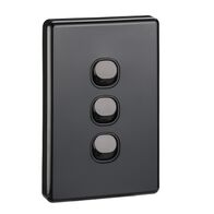 Classic C2000 Series, Flush Switch, 3 Gang, 250VAC, 10A, Vertical - Black