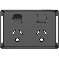 Pro Series, Twin Power Point Skin, Horizontal Mount, Round Earth, 250V, 10A, Clip-On - Black