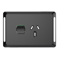 Pro Series, Single Power Point Skin, Horizontal Mount, 250V, 10A, Clip-On - Black
