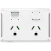 Pro Series, Twin Power Point, Horizontal Mount, Round Earth, 250V, 10A - Extra Vivid White