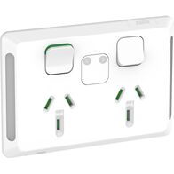Pro Series, Twin Power Point Skin, Horizontal Mount, Power Indicator, 250V, 10A - Extra Vivid White