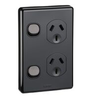 Classic C2000 Series, Switched Socket Outlet, Twin, 250V, 10A, Vertical - Black