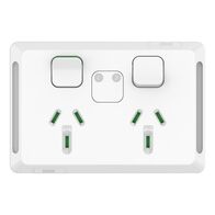Pro Series, Twin Power Point, Horizontal Mount, Power Indicator 250V, 10A - Extra Vivid White