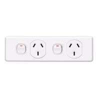 Classic C2000 Series, Switched Socket Outlet, Twin, 250V, 10A, Skirt Mount - White Electric