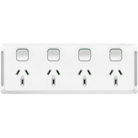 Pro Series, Quad Power Point, Horizontal Mount, 250V, 10A - Extra Vivid White