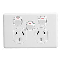 Classic C2000 Series, Switched Socket Outlet, Twin, 250V, 10A, Removable Extra Switch - White Electric