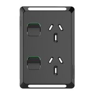 Pro Series, Twin Power Point Skin, Vertical Mount, 250V, 10A, Clip-On - Black