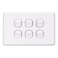 Classic C2000 Series, Flush Switch, 6 Gang, 250VAC, 10A, Standard, Horizontal - Black