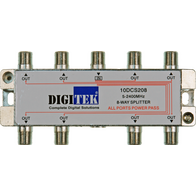 Digitek 8 Way 5-2400MHZ F Type Splitter - All Leg Power Pass - 10DCS208