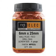 STAR PLUG 25mm x 8G RED 6mm DRILL SIZE, JAR [200]