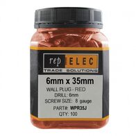 STAR PLUG 35mm x 8G RED 6mm DRILL SIZE, JAR [100]