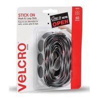 VELCRO STICK ON DOTS, BLACK 22mm DIA, [40] SETS ON A ROLL