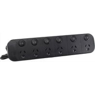 POWERBOARD 6 WAY SURGE INDIVIDUALLY SWITCHED BLACK