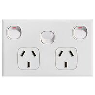 POWER POINT, SLIM, DOUBLE, 10A WITH EXTRA 16A SWITCH
