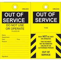 SAFETY TAG, POLY 140 x 75mm OUT OF SERVICE, [100] PK