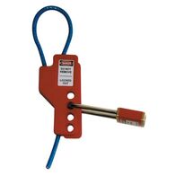 LOCKOUT HASP, 4 HOLES, 5mm DIA STEEL CABLE 300mm LONG, RED