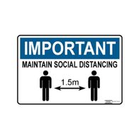 SIGN, NOTICE 450 x 600mm POLY IMPORTANT MAINTAIN DISTANCING