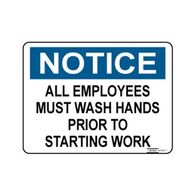 SIGN, NOTICE 300 x 450mm POLY ALL EMPLOYEES MUST WASH HANDS