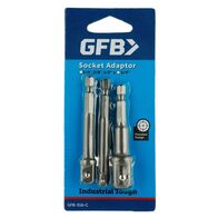 SOCKET ADAPTOR SET, 1/4in 50 x 6mm, 75 X 10mm, 75 x 13mm