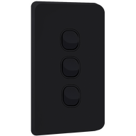 Unison Edgy Switch, 3 Gang, 10AX, 250V a.c., Horizontal, Matte Black
