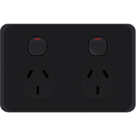 Unison Edgy Powerpoint Double, Horizontal 10A, 250VAC, Matt Black