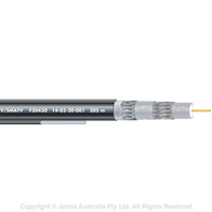 CABLE, COAXIAL, RG11 QUAD SHIELD, FLOODED WITH MESSENGER, WOODEN DRUM, BLACK, 305 M